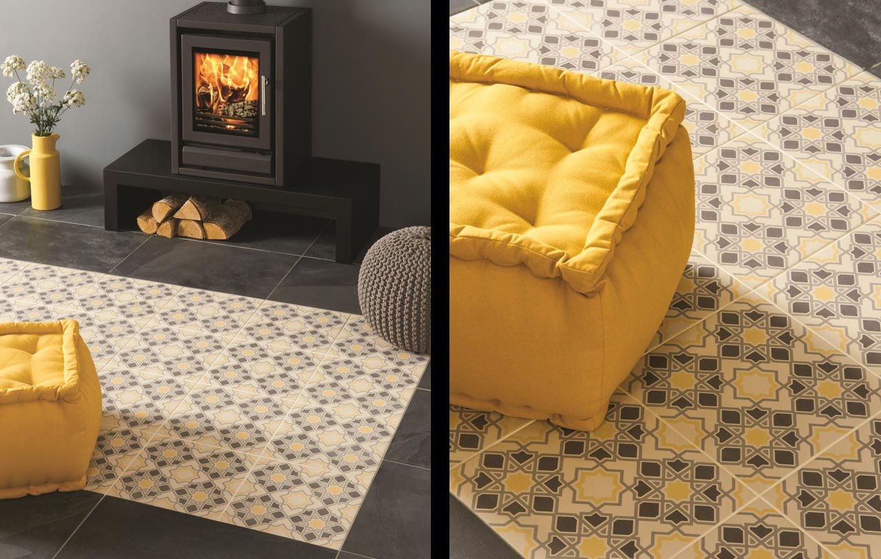 Wohnzimmer - Original englische Bodenmosaikfliesen